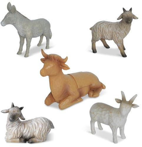 5-Pieces Christmas Nativity Animals Set 7 Inch Animals for Nativity Scene Christmas Nativity Animals Figures Sculpted Hand-Painted Nativity Animals Set For Outdoor Indoor Party Xmas Decoration