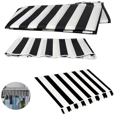 Manuell Ausfahrbare Markise Ersatzstoff 280G Wasserabweisendes Polyester Terrassenüberdachung Sonnenschutz Für Den Außenbereich Aus Segeltuch Für Fenster Tür Markt S(Size:10x4.9ft,Color:Schwarz Weiß)