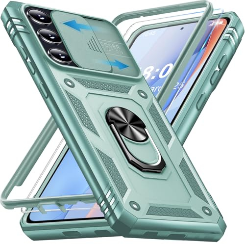 Giyer für Samsung Galaxy A35 5G Hülle mit Schutzfolie, Handyhülle A35 5G Tache mit Kameraschutz 360° Metall Ring Ständer Stoßfest Bumper Schutzhülle Samsung A35 Case Cover (Mintgrün)