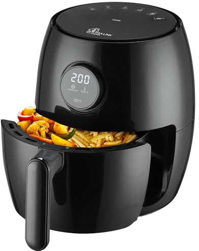Extralink 1000W Airfryer 2L - Heißluftfritteuse mit Antihaftbeschichtung, Friteuse Heißluftfritteuse, 80°C bis 200°C, Energiesparend, LED-Touchscreen, 90% Weniger Fett für Gesunde Mahlzeiten