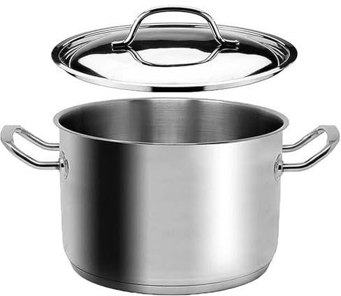 Pentole e casseruole con coperchio in acciaio inox 18/10 per bollire cuocere pasta verdure carne sugo con triplo fondo a induzione gas elettrico 2 manici (Pentola D28 CM)