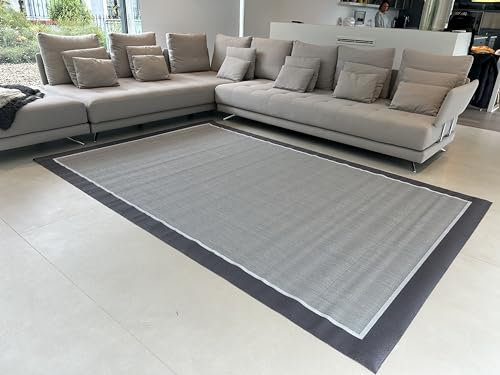 TEJIDOS EL MUNDO Alfombra vinilica de Tejido Trenzado de Alta Gama Lavable Antideslizante Alfombras vinilicas Resistentes para Salon Cocina baño - 170x240 cm., Border-Gris