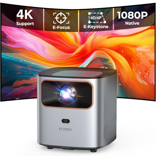 Proiettore 4K Supporta,【Focus/Keystone/Zoom Elettrico】YUZINO 2024 Mini Proiettore Portatile, 1080P Nativo FHD 15000L WiFi Bluetooth, Cinematografico per Esterni per HDMI/USB/Laptop/TV Stick