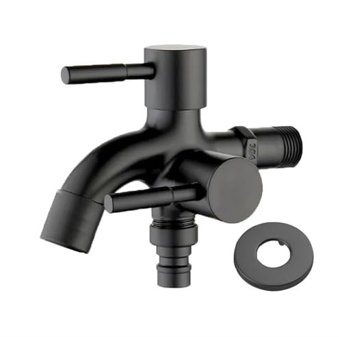 Grifo Exterior Jardin Grifo de Lavadora de Doble Uso Negro de Acero Inoxidable 304 for Pared, baño, Esquina, jardín, Exterior, fregona, balcón, G1/2'