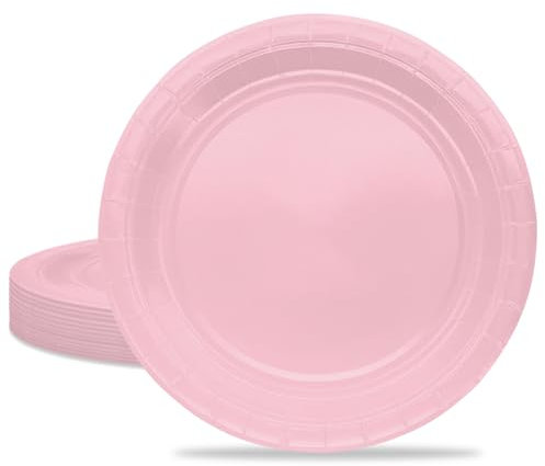 MORAINJAY 16 platos de fiesta, plato de papel rosa, plato de cumpleaños de 7 pulgadas para adultos y niños, decoraciones de mesa de color sólido para cumpleaños, boda, picnic, baby shower, suministros