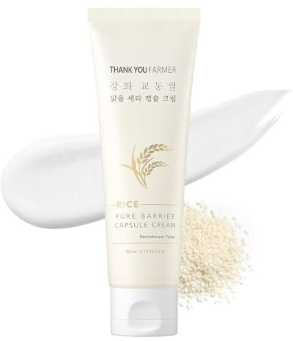THANKYOU FARMER Rice Pure Barrier Capsule Cream 80ml - Moisturizer Face Korean Skincare, Rice Niacinamide Cream, Ceramide Creme, Vegan, Dermatologist Tested, Fragrance Free