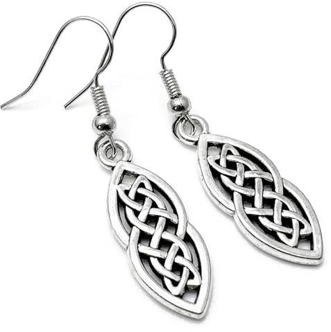 Celtic Knot Charm Earrings, Tibetan Silver Charms on Nickel Free Hooks : 43mm long, Gift for Women, Elegant Irish Style Drop Earrings