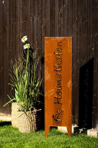 Bornhöft Gartenschild Sichtschutz Edelrost 'Heimathafen' 116 cm x 2 cm Metall Rustikal Bodenmontage