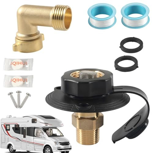 SVCEQZE City Wasseranschluss für Wohnmobil - Stabiles Messing RV Ventil Stadt Wasseranschluss mit Rückschlagventil | Multifunktionaler RV Frischwassereinlass mit Schrauben für Anhänger Boote