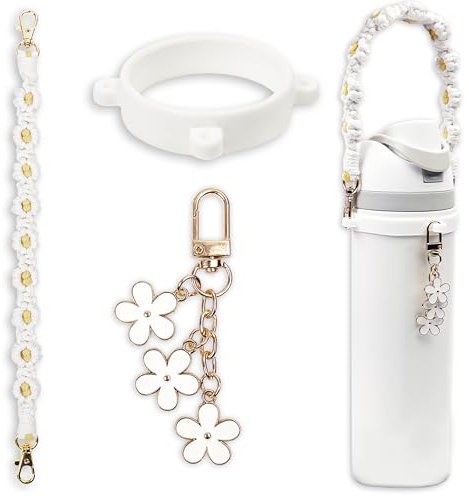 Griffband und Charm-Set für Owala Wasserflasche 680.4 g, 907.2 g, 1134.0 g, Owala Kids, Owala Coffee Tumbler, Owala FreeSip - Inklusive Griffband, für Owala Zubehör & Stanley Cup Zubehör (Weiß)