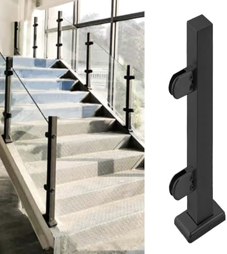 Juego de balaustrada de acero inoxidable negro con postes de barandilla de vidrio para interiores y exteriores, barandilla de vidrio de seguridad de 61.0 cm/71.1 cm/81.3 cm/91.4 cm/96.5 cm/106.7 cm de