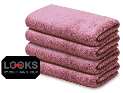 LOOKS BY WOLFGANG JOOP 4X Gästehandtuch 30x50 cm – 100% Baumwolle Luxus Gästehandtücher mit Aufhänger & Logostick, 4er Set Gästetuch rosa