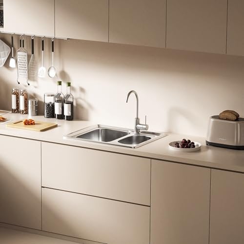 Double Bowl Stainless Steel Kitchen Sink with Drainer & Waste Pipes 630mm x 500mm