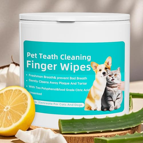 Dog & Cat Dental Care Wipes - Finger Tooth Wipes for Fresh Breath & Plaque Removal - Easy Pet Dental Kit (50 Pack)