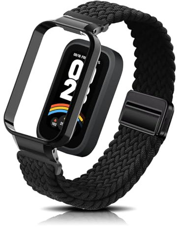PaceBid Cinturino per Xiaomi Smart Band 9 Active(Xiaomi Mi Band 9 Active), Uomini Donne Intrecciato Nylon Magnetico Elastico Watch Band per Xiaomi Smart Band 9 Active/Xiaomi Redmi Smart Band 3 - Nero