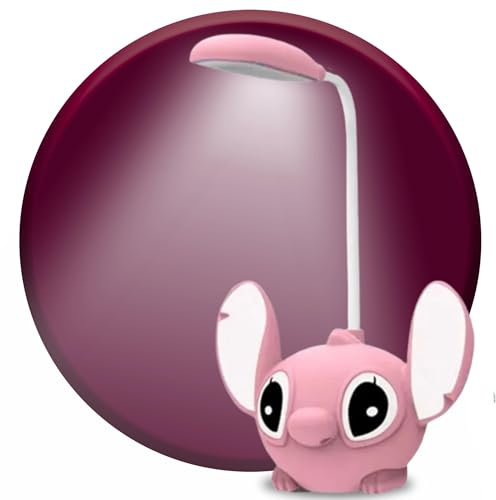 Générique Lampe Stitch de Bureau Enfant Avec Taille-crayon, Veilleuse Ambiante, Conception de Dessins Animés, LED Rechargeable Dimmable pour Lecture et Étude (Rose)