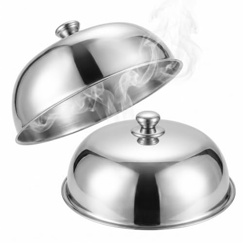 MAGICLULU Edelstahl Lebensmittelabdeckung Runde Speisehaube 9.45 Zoll 2Er Set Für Steak Burger Grillgerichte Innen Und Außen Öldicht Zum Frischhalten Servierter Speisen