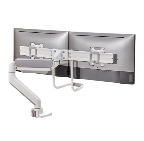 Support TV Support de bureau for double moniteur, bras de moniteur à ressort à gaz réglable for 2 écrans jusqu'à 32 pouces, 17,6 lb, plaques VESA coulissantes avec pince et base à œillets Pied TV