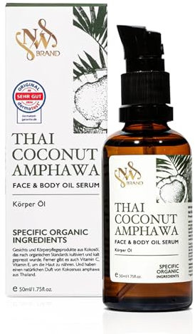 ​NW Brand Thai Bio-Kokosöl Serum für Gesicht & Körper – Natürliches Hautpflegeöl gegen Falten,mit Vitamin E und C,zieht schnell ein, klebt nicht, 50 ml (Pack of 1)