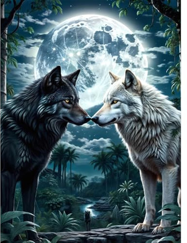 RICUVED 5D Diamond Painting Wölfe Diamant Painting Bilder Tiere Diamond Art Erwachsene Full DIY Mond Diamant Kunst Malerei Stickerei Set Kreuzstich 30x40cm