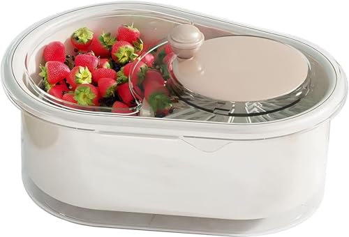 Fruchtreiniger Spinner, Tragbarer Obstschrubber mit Deckel, Obst Waschmaschine Spinner, Obst und Gemüse Reiniger mit Sieb und Schüssel, Obst Spinner und Sieb mit Bürste für Küche (Weiß)