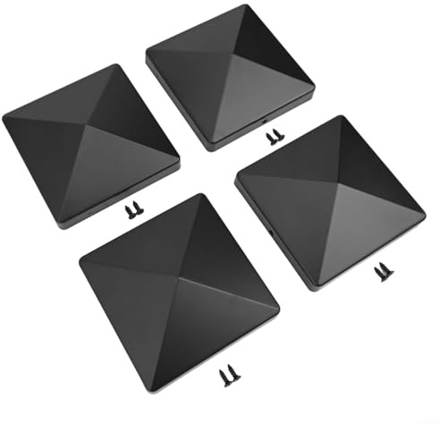 Zaunpfostenkappe, schwarze Deckpfostenkappe, Kunststoff-Zaunpfosten, obere Kappe für 10,2 x 10,2 cm Zäune, Pfosten, Geländer (4 Stück)