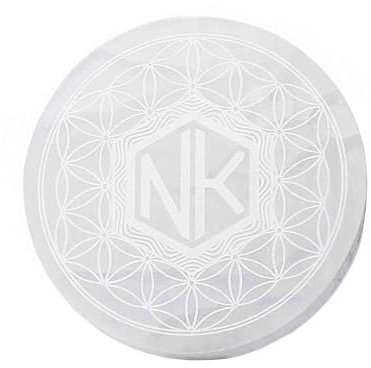 NKlaus Selenite Charging Plate Diameter 10 cm - Flower of Life Engraving, Spiritual Base for Cleaning & Charging Crystals, Healing Stones & Jewellery