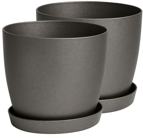 Home Garden Ornaments Plant Pots Indoor, Set of 2 with Saucers,6 Pastel Colours, Indoor Plant Pot, 8 Sizes (Black Graphite 14cm / 5.5 inch)