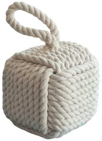 Ferma Porta in Corda Bianca 16x16x25 cm – Forma Cubo, Fermaporte Decorativo Stile Nautico, Robusto per Interni ed Esterni, Tessuto Elegante con Manico