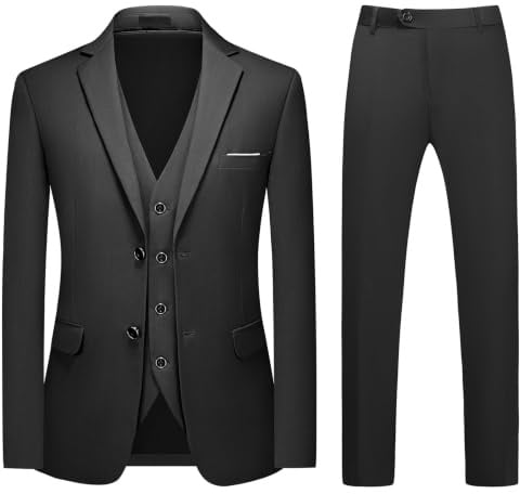 MODFUL Mens Suit 3 Piece Slim Fit Business Formal Tuxedo | Two Buttons, Blazer Waistcoat Trousers, Wedding Set