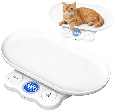 Tierwaage für Kleine Tiere, 15kg Digitale Kleine Tierwaage mit 4 Wiegemodi(g/kg/lb/st;lb), Wiederaufladbar Katzenwaage Hundewaage Digitalwaage Haustierwaage für Katzen Haustiere Küche