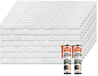 IZODEKOR Styropor Wandverkleidung Steinoptik Weiß 50x100x2 cm | Wandpaneele Weiß Überstreichbar für Innen- und Außenbereiche | Wasserfest | Inklusive Styroporkleber | SL-1900