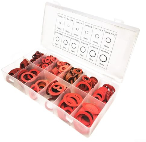Opatiny 600-teiliges rotes Stahlpapier Unterlegscheiben Sortiment Kit 12 Größen zum Isolieren und Abdichten mit Aufbewahrungsbox