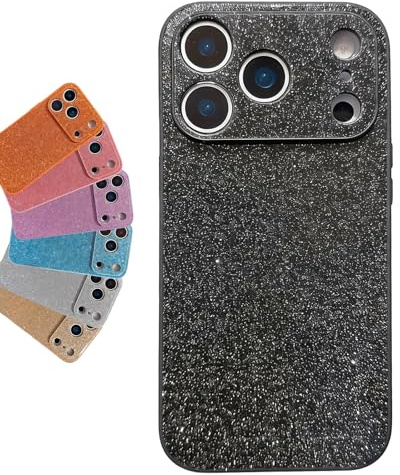 XKrmp High-End Glitter Electroplated Case for iPhone 17 16 15 14 13 12 11 Series, Fashionable Bling Design, Non-Slip Grip Shockproof Cover (Black,for iPhone 16 Plus)