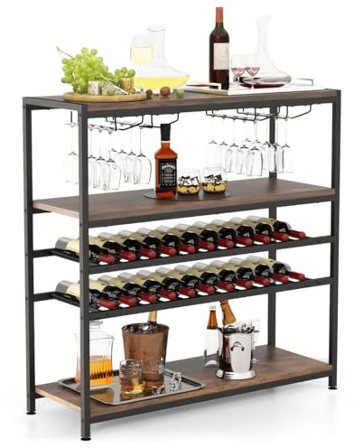 Helloshop26 Étagère à vin casier à 22 Bouteilles 100 x 35 x 101 cm avec système Anti-basculement Style Industriel en Bois Brun Rustique 20_0020044