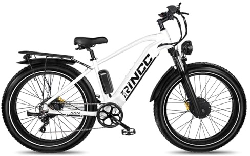 RINCC RN70 Velo Electrique Double Moteur, Batterie 960Wh 20Ah, Autonomie Pas de 100 à 120 km, Pneus Tout-Terrain Fat 26“x4,0”, Freins à Disque Hydrauliques, 7 Vitesses, Cadre étanche IPX4 (Blanc)