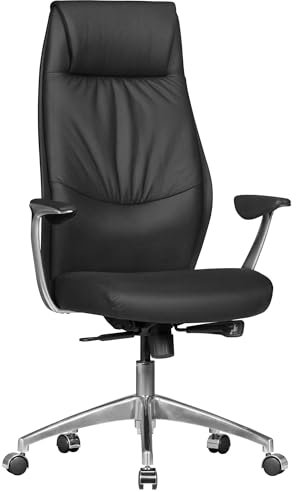 FineBuy Bürostuhl Echt-Leder Schreibtischstuhl 120KG Chefsessel mit Synchronmechanik Drehstuhl