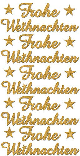 bsb Sticker Weihnachten mit goldener Schrift - Stickerbogen in 9 x 17,5 cm - selbstklebende Aufkleber - Frohe Weihnachten - Geschenk-Aufkleber