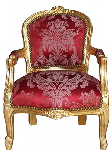 Casa Padrino Barock Kinder Stuhl Bordeauxrot Muster/Gold - Armlehnstuhl - Antik Stil Möbel