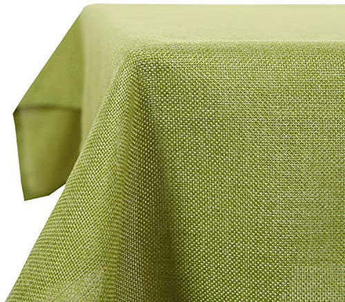 Deconovo Tischdecke Abwaschbar Leinenoptik Tischdecken Kratzfest Tischwäsche Wasserabweisend mit Lotuseffekt Tischtuch für Esstisch Küche Garten Esszimmer, 137x274 cm, Grün, 1 Stück