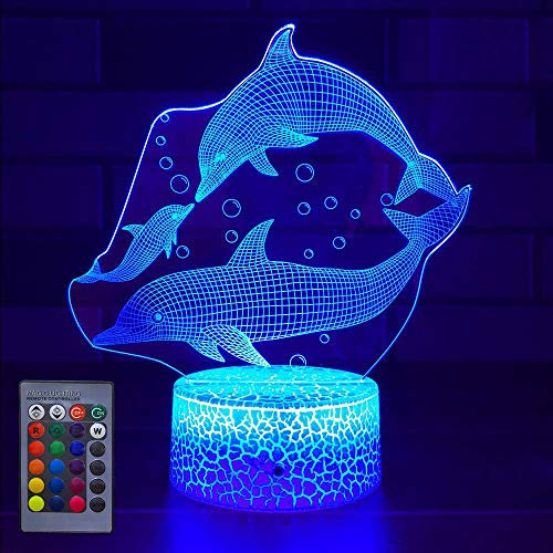 HPBN8 Ltd 3D Delphin Lampe Nachtlicht Fernbedienung USB Power 7/16 Farben 3D LED Lampe Formen Kinder Schlafzimmer Geburtstag Weihnachten Geschenke
