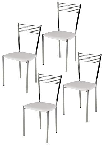 t m c s Tommychairs - 4er Set Moderne Stühle Elegance für Küche und Esszimmer – Robustes Gestell aus verchromtem Stahl, gepolsterte Sitzfläche mit weissem Kunstleder bezogen