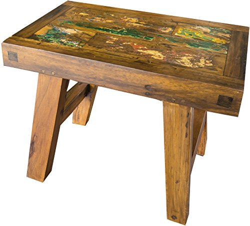 GURU SHOP Kleiner Abstelltisch, Blumenbank, Kaffeetisch aus Recyceltem Teakholz - Modell 9, Braun, 50x60x45 cm, Kaffeetische & Bodentische