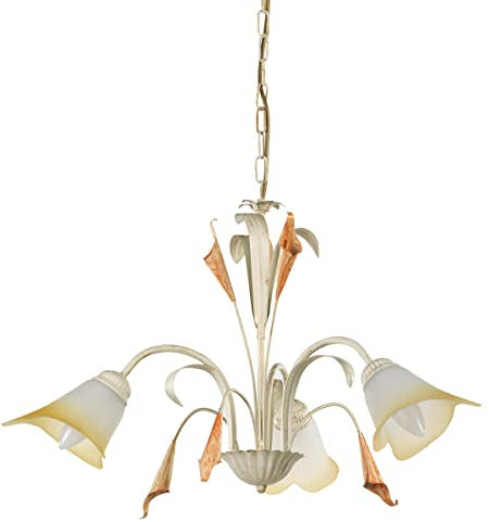 ONLI - Lustre 3 bras en métal ivoire avec nuances dorées. Verres blancs nuancés ambre