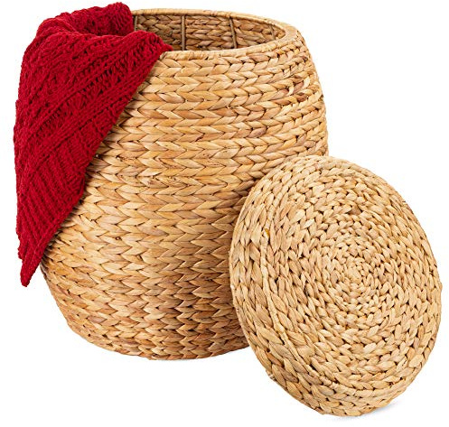 Best Choice Products Vintage Multipurpose Hyacinth Storage Basket, Plant Décor, Handwoven Organizer Tote for Bedroom, Living Room, Bathroom, w/Lid - Natural
