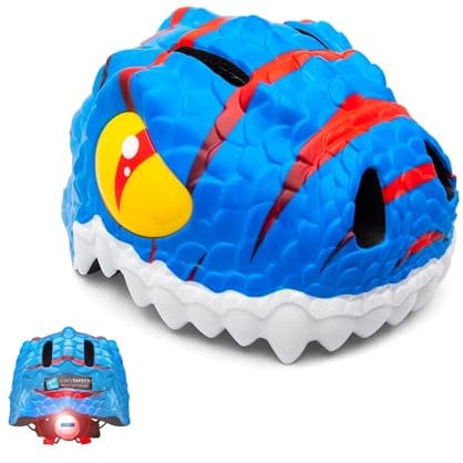 Crazy Safety Kinder Fahrradhelm | Fahrradhelm Kinder 2-7 Jahren für Fahrrad, Skateboard, Radsport, Laufrad, Tretroller, Inlineskates | Leichter und Verstellbarer 3D Tierhelm 49-55 cm (Dino Blau)