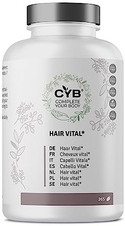 CYB | Hair Vital - Haar Vitamine - Biotin Haare - Haarwachstum - 365 Kapseln 1 Jahr Versorgung - Niacin - Zink - Kupfer - Vitamin C - Vitamin B1 - Vitamin B12 & Mehr - Nahrungsergänzungsmittel