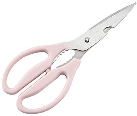 RONGJJ Cuir Ciseaux De Cuisine, Ciseaux en Acier Inoxydable Ouvre-Bouteille Intégré, Droitier Ou Gaucher, Lames De Coupe avec Avantage Micro Dentelé pour Poisson, Veg Coupe, Pink
