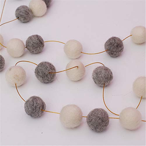 Nicole Knupfer Wolle Filz Ball Girlande Bunte Pom Pom Girlande 2m Lang 30 Filzbälle Girlanden für Wand Christbaum Schmuck Baby Dusche Party (Weiß+Grau)