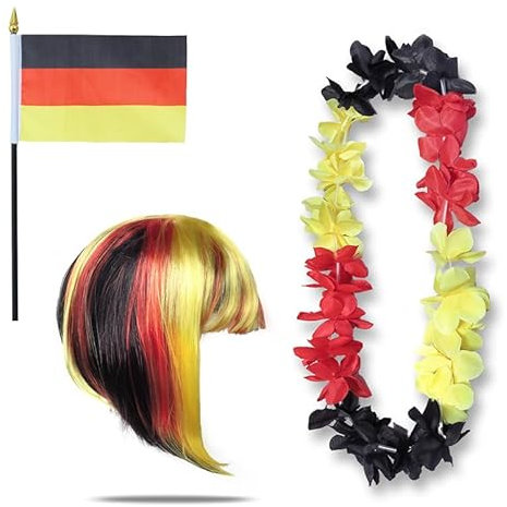 Sonia Originelli Fanset Fanartikel Fahne Perücke Blumenkette Hawaiikette WM EM Farbe: Deutschland Bob